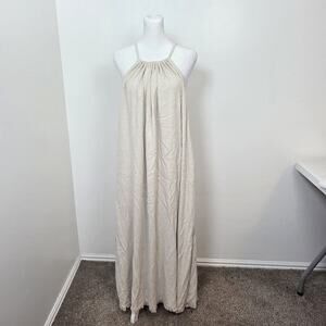 Hirsch & Timber Beige Linen Blend Raw Hem Cottagecore Halter Maxi Dress Size M